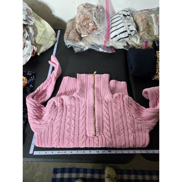 Vintage Ralph Lauren Womens Pink Quarter Zip Turtleneck Fisherman Sweater Medium - Picture 6 of 8